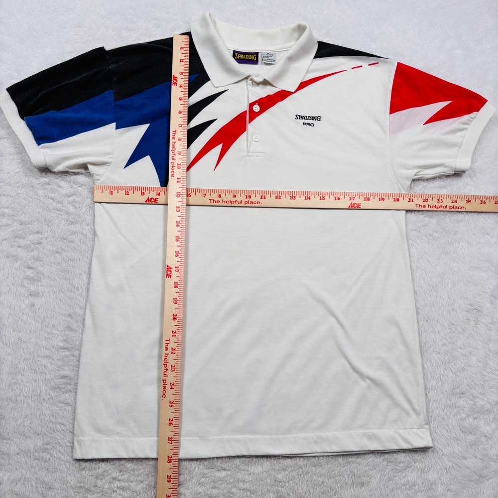 VTG 90s Spalding Polo Shirt Men M White Red Blue Geometric Colorblock Logo RARE - Picture 8 of 14